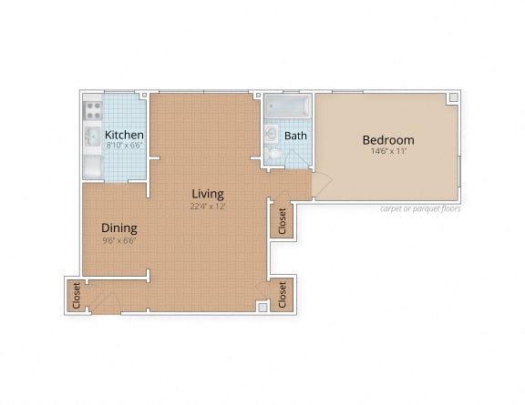 One Bedroom Floor Plan at Connecticut Gardens, Washington