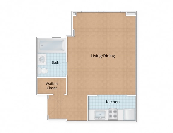 Studio Floor Plan at Connecticut Gardens, Washington, DC, 20009