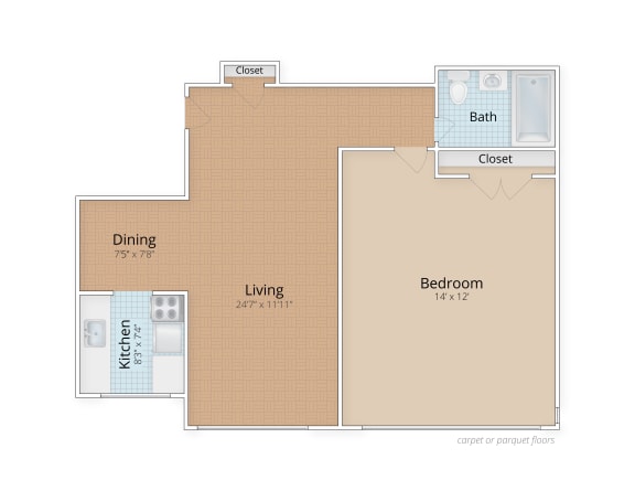 One Bedroom Floor Plan Diplomat Apartments Washington DC 20009
