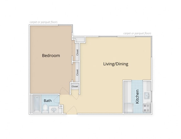 One Bedroom Floor Plan at Legation House in Washington, DC 20015