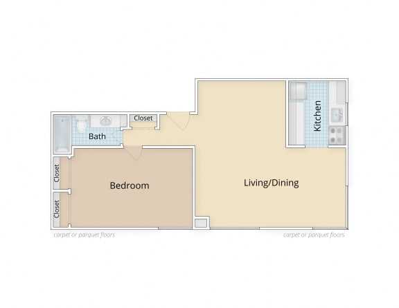 One Bedroom Floor Plan at Legation House in Washington, DC 20015
