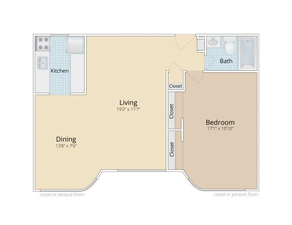 One Bedroom Floor Plan at Legation House in Washington, DC 20015