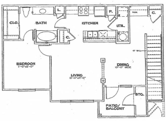 1 bed / 1 bath - A3 Floor Plan at Stone Lake, Grand Prairie, Texas