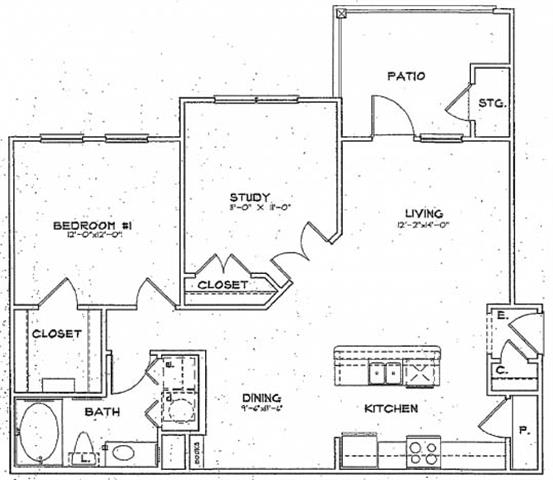1 bed / 1 bath - B1 Floor Plan at Stone Lake, Texas