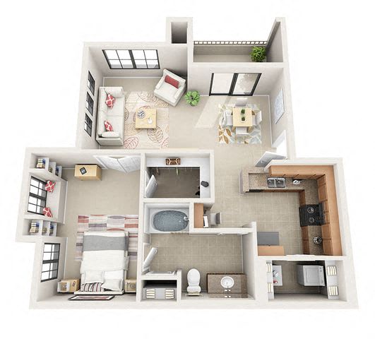 The Arbor One Bedroom One Bathroom Apartment
