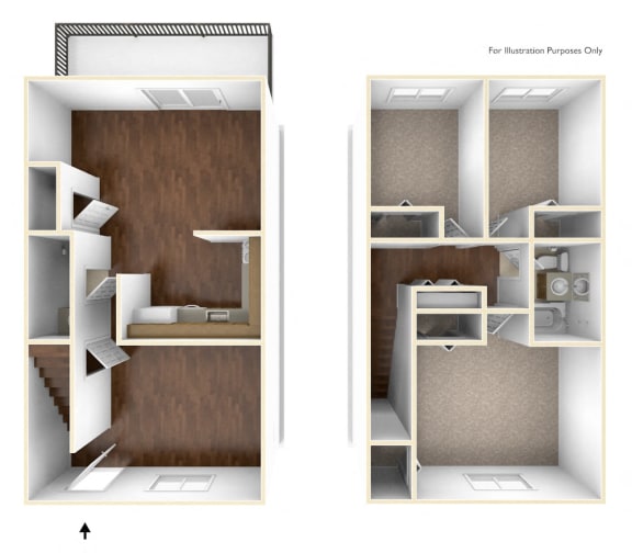 Floor Plan  Three Bedroom Townhouse Floor Plan at Rolling Green Apartments, Massachusetts