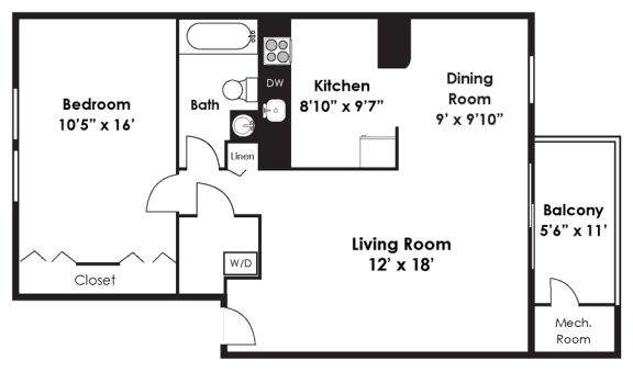 Renovated 1 Bedroom 1 Bath 689sf at Kenilworth at Perring Park Apartments, Maryland