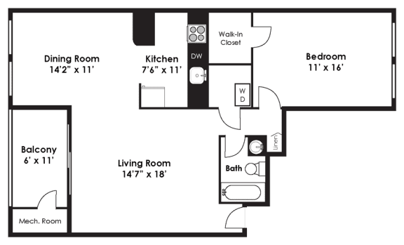 Renovated 1 Bedroom 1 Bath 859sf at Kenilworth at Perring Park Apartments, Maryland, 21234