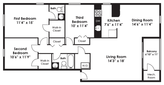Renovated 3 Bedroom 1.5 Bath 1177sf at Kenilworth at Perring Park Apartments, Parkville, MD