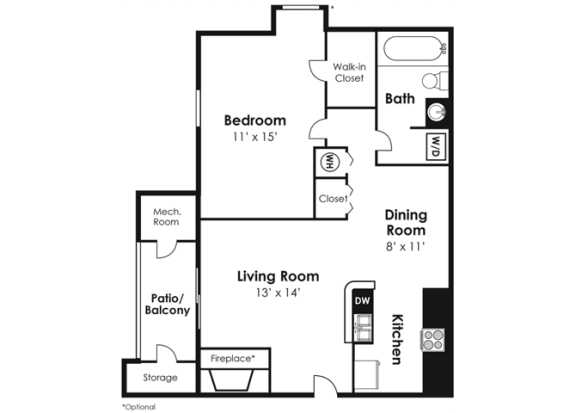 1 Bedroom 1 Bath CWM II Renovated Floor Plan at The Crossings at White Marsh Apartments, Maryland, 21128