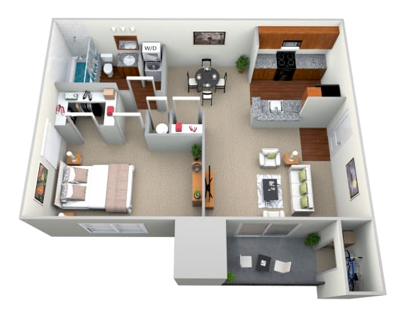 1 Bedroom 1 Bath - CWM II 3D Floor Plan at The Crossings at White Marsh Apartments, 1 Lincoln Woods Way, White Marsh, MD