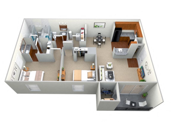 2 Bedroom 2 Bath - CWM I 3D Floor Plan at The Crossings at White Marsh Apartments, White Marsh, MD