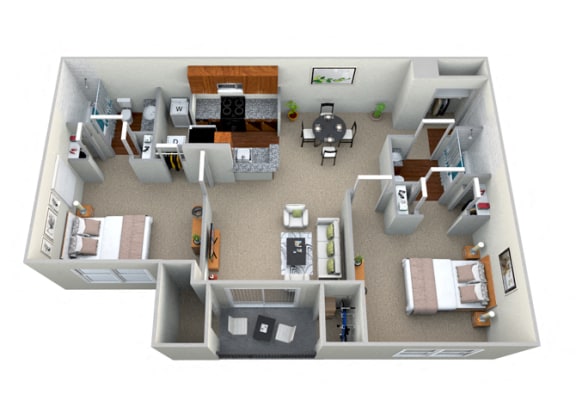 2 Bedroom 2 Bath - CWM II 3D Floor Plan at The Crossings at White Marsh Apartments, White Marsh, MD, 21128