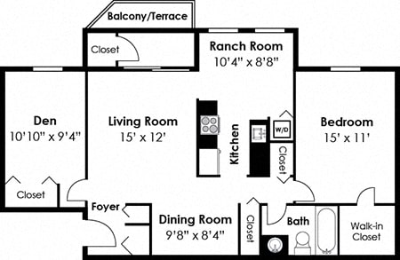 1 Bedroom 1 Bath Den Floor Plan at Westwinds Apartments, Maryland