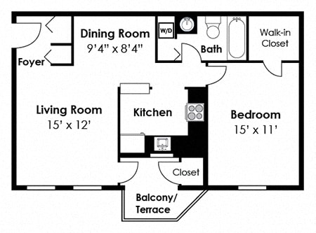 1 Bedroom 1 Bath Floor Plan at Westwinds Apartments, Annapolis, Maryland