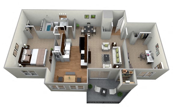 1 Bedroom 1 Bath Den 3D Floor  Plan at Westwinds Apartments, Maryland, 21403