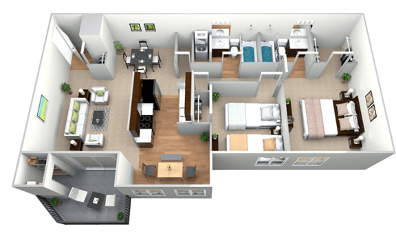 2 Bedroom 2 Bath Deluxe Renovated 3D Floor Plan at Westwinds Apartments, Annapolis, MD, 21403