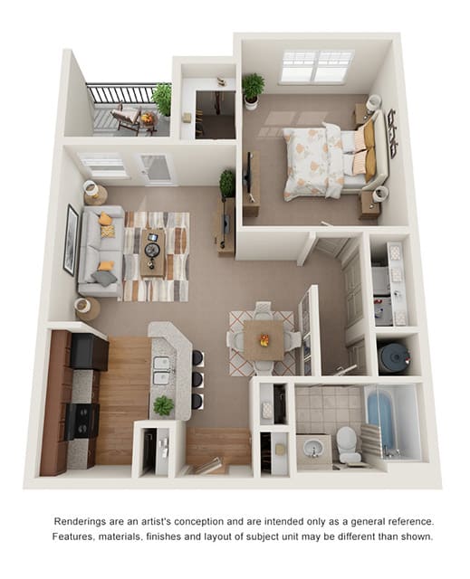 3D one bedroom with patio at Ashley Auburn Pointe in Atlanta, GA