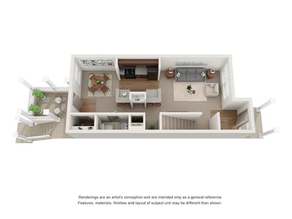 2x1 illustrative floor plan with den at Ashley Collegetown in Atlanta, Georgia