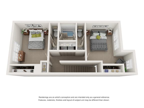 2x1 illustrative second floor floor plan at Ashley Collegetown in Atlanta, Georgia