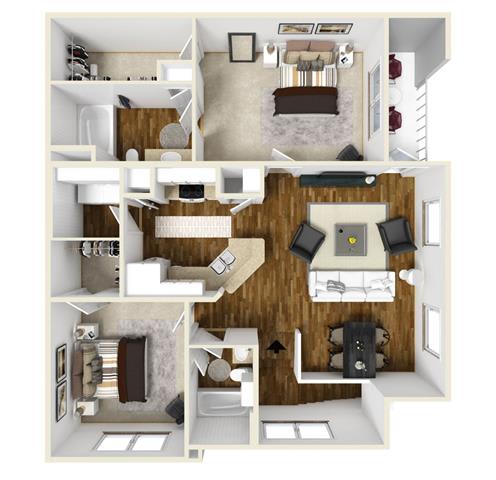 Floor Plan  Two Bedroom, Two Bathroom Floor Plan