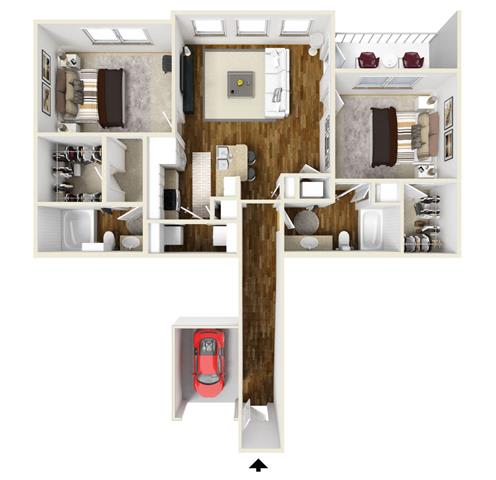 Two Bedroom, Two Bathroom Floor Plan