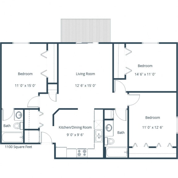 Ashbury Apartments | Three Bedroom Floor Plan