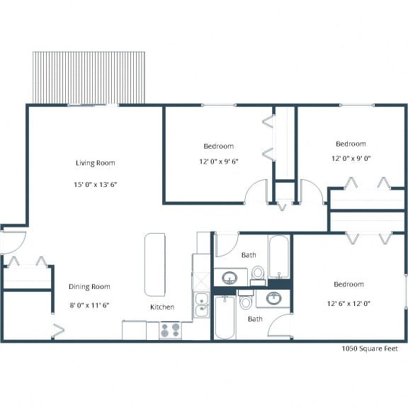 Meadows Apartments | Three Bedroom Floor Plan