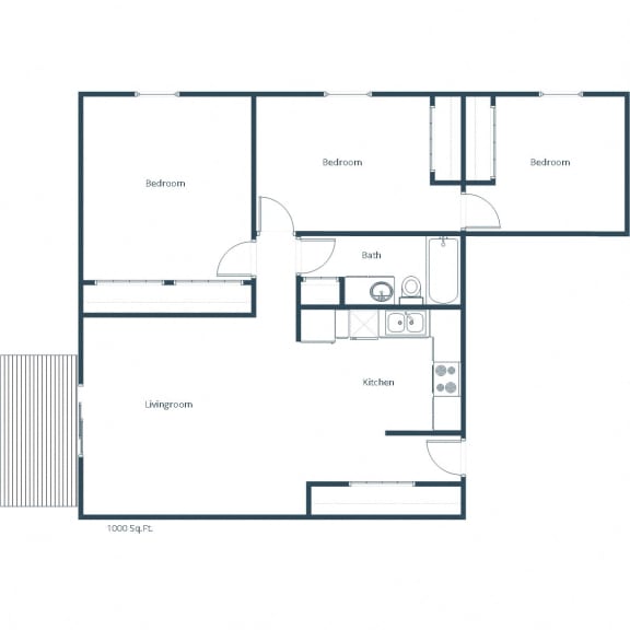Twin Parks Apartments | Three Bedroom Floor Plan