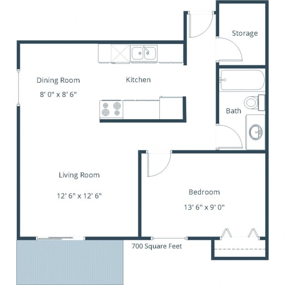 Village West Apartments | One Bedroom Floor Plan B