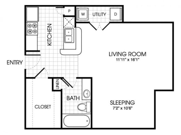 A1 Floor Plan at Ashley House, Katy, 77450