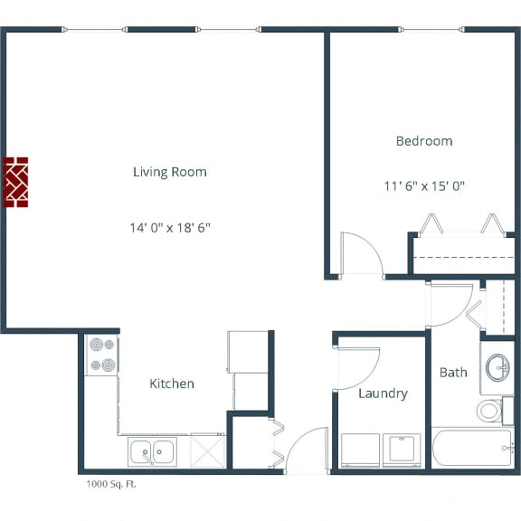 Dynasty Apartments | One Bedroom Floor Plan
