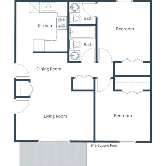 Two Bedroom Floor Plan B  at Maple Ridge, Omaha, NE