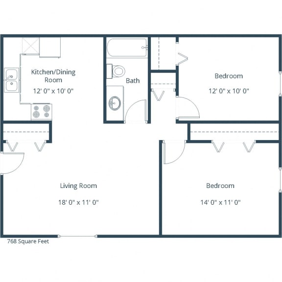 Brentwood II Apartments | Two Bedroom Floor Plan
