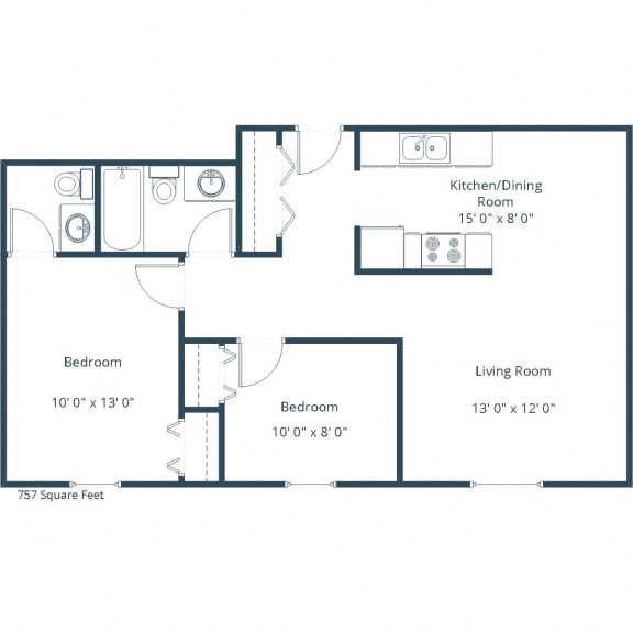 Two-Bedroom 1.5 Bath Floor Plan B at Parkview Arms Apartments in Bismarck, ND