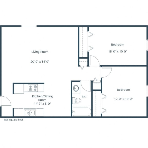 Two-Bedroom Floor Plan B at Parkview Arms Apartments in Bismarck, ND