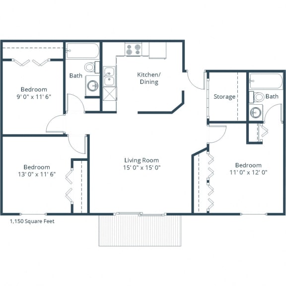 Bridgeport Apartments | Three Bedroom Floor Plan