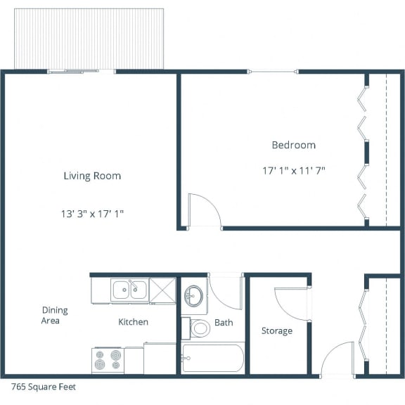 Patricia Ann Apartments | One Bedroom Floor Plan C