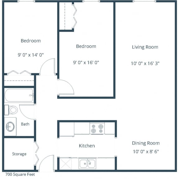 Patricia Ann Apartments | Two Bedroom Floor Plan