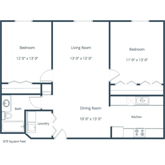 Sierra Ridge Apartments in Bismarck, ND | Two Bedroom Floor Plan B
