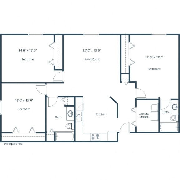 Sierra Ridge Apartments in Bismarck, ND | Three Bedroom Floor Plan A Sierra Ridge Apartments in Bismarck, ND | Three Bedroom Floor Plan A