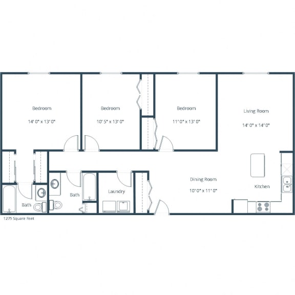Sierra Ridge Apartments in Bismarck, ND | Three Bedroom Floor Plan B