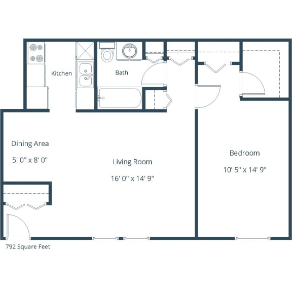 792 Square-Feet One Bedroom - Plan 11A Floor Plan at Stony Brook, Omaha, 68137