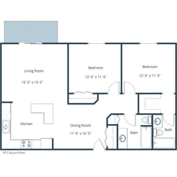 Sunwood Apartments | Two Bedroom Two Bath Floor Plan
