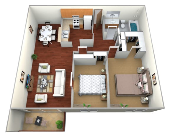 2 Bed 1 Bath Floor Plan at Block 6 Apartments, North Dakota, 58103