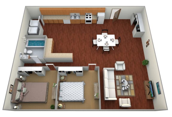 Floor Plan  2 Bed 1 Bath Floor Plan A at Boulder Ridge Apartments, Fargo