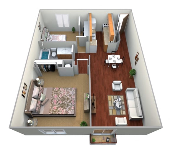 2 Bed 1 Bath Floor Plan at Covington Place Apartments, St Cloud, 56301