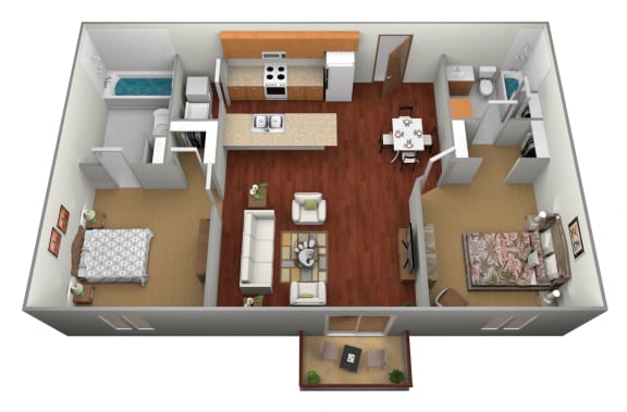 2 Bed 2 Bath Floor Plan at Courtyard Apartments on Belsly Apartments, Moorhead, MN, 56560