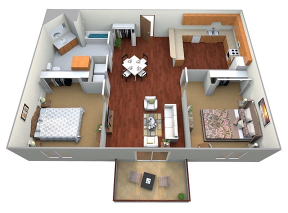 2 Bed 1 Bath Floor Plan View at Keeneland Village Apartments, Minnesota, 55377
