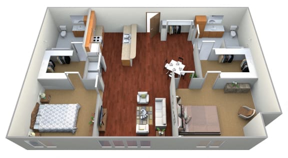 2 Bed 2 Bath Floor Plan View at Keeneland Village Apartments, Sartell, MN, 55377
